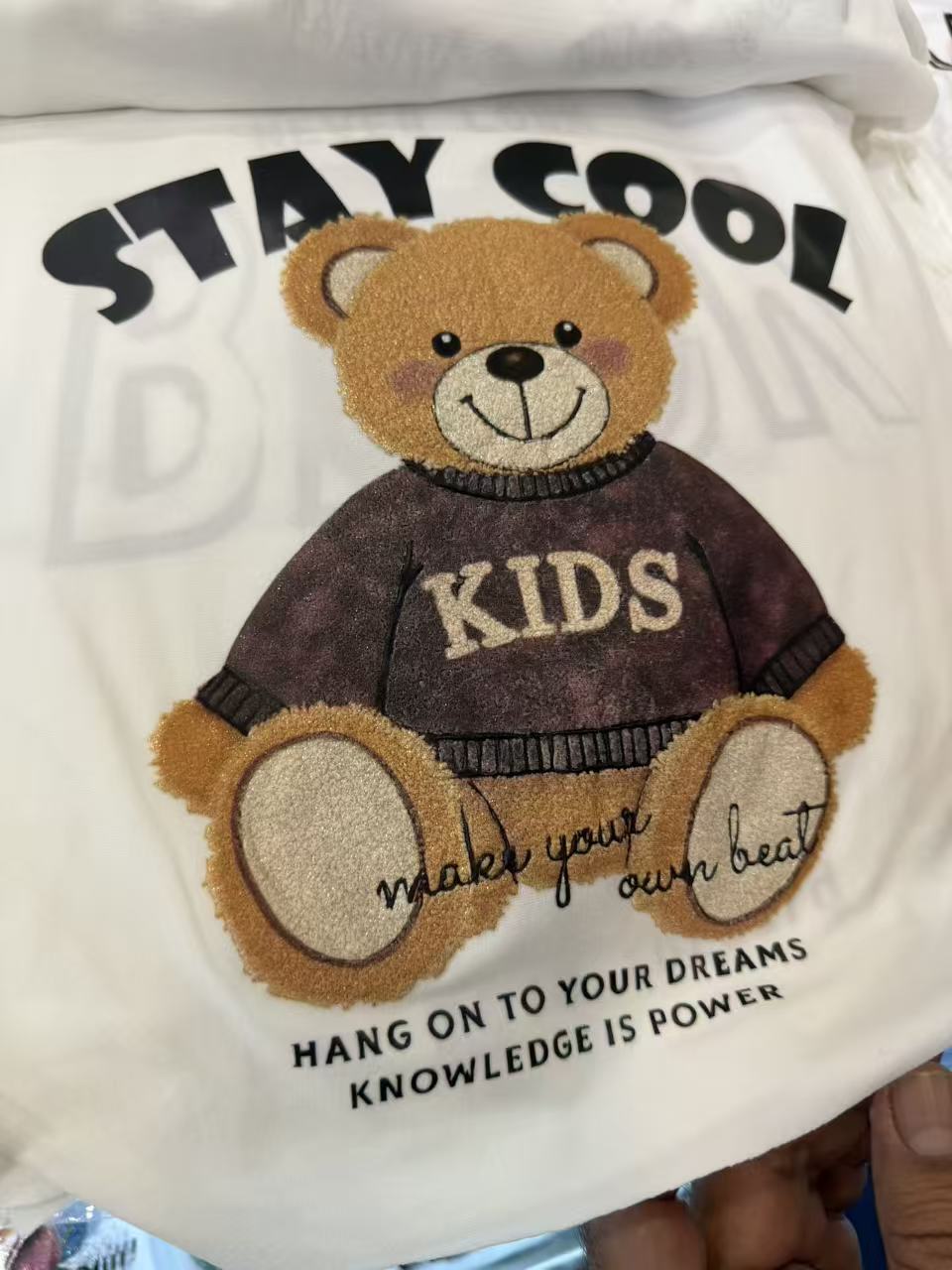 Flocked kids teddy bear print