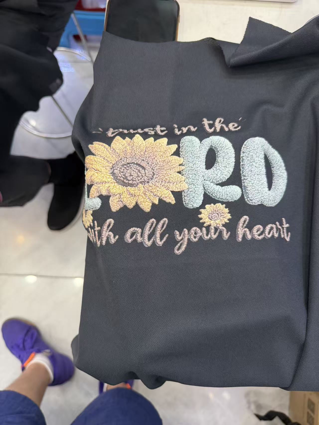 Toweling embroidered sunflower patch